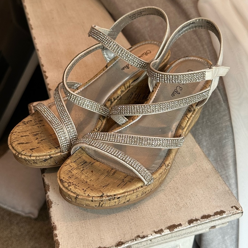 Girls size 5 wedges with jeweled straps.
